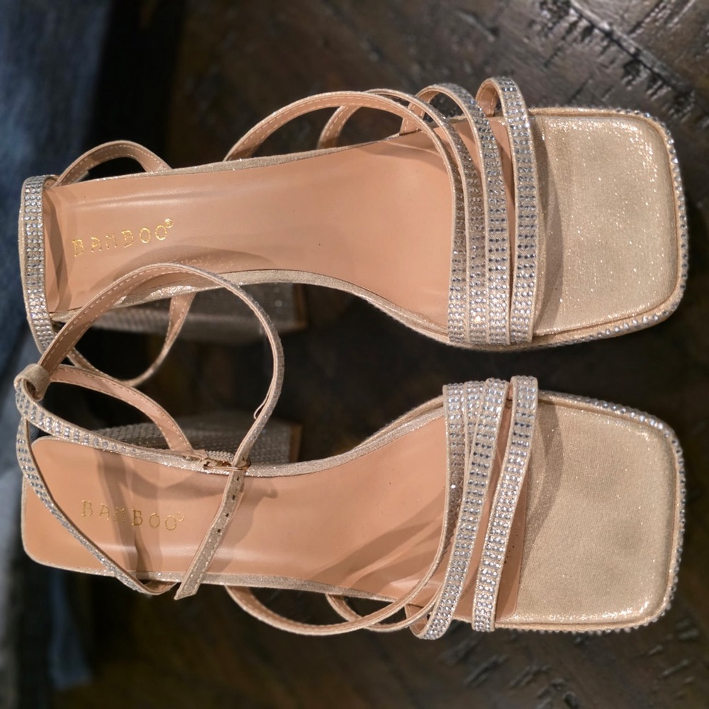 BAMBOO Silver Rhinestone Platform Heels - Picture 4 of 5